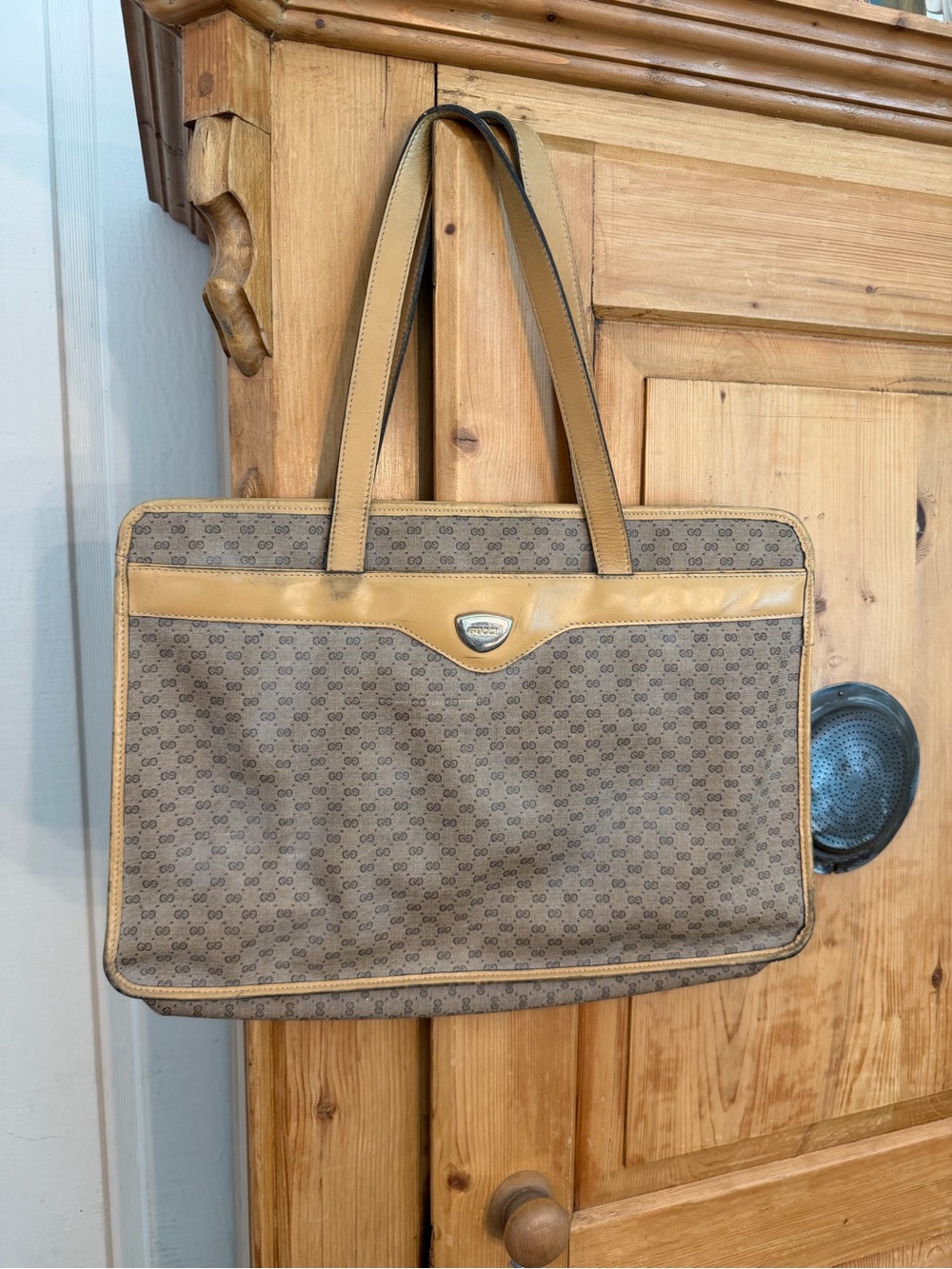 Gucci Monogram Tote with Leather Trim